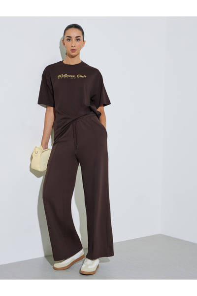 Styli Brown Seam Detail Wide Leg Joggers