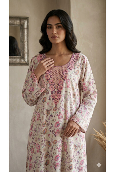 Maison Emarat All Over Floral Printed Jalabiya with intricate embroidery