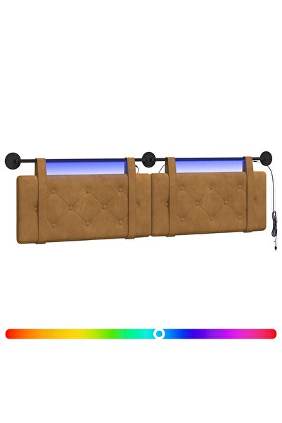 vidaxl Tăblie de pat suspendată Cu lumină LED Maro Catifea