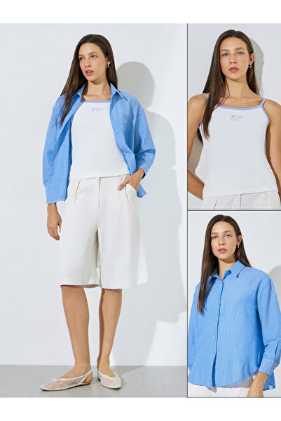 Styli Pack Of 2 - Striped Relaxed Shirt And Tank Set