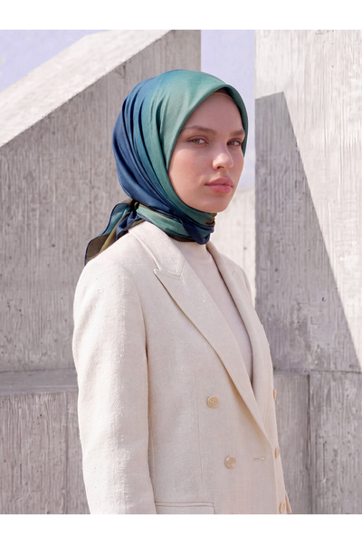 Ayshara Color Transitioning Gradient Patterned Double-Sided Scarf - Green Tur...