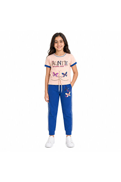 Generic Ryhana Kids Girls Casual Pajamas Butterfly Print T-Shirt and Pants Set