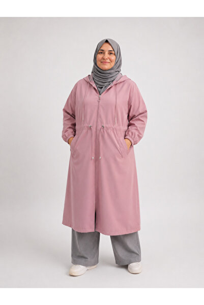 Trendline Women's Plus Size Rose Pink Long Trench Coat with Front Zipper, Ela...