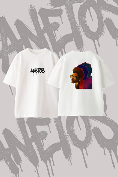Anetos The Weeknd_103 Design Back Printed Cotton White Oversize T-Shirt
