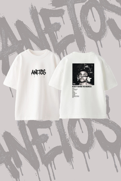 Anetos The Weeknd_71 Design Back Printed Cotton White Oversize T-Shirt