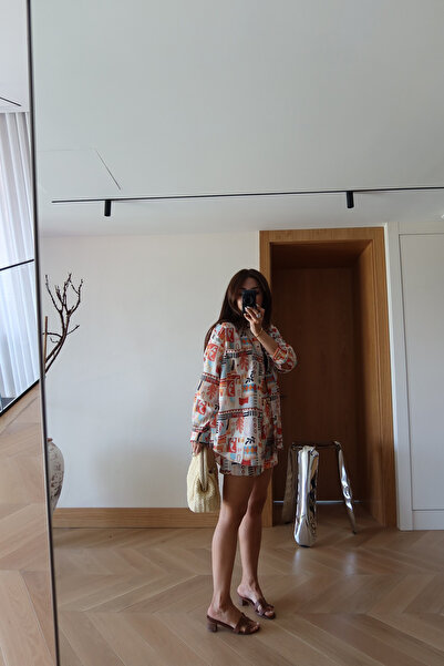 Özge Özgenç Linen Textured Patterned Shirt Shorts Set