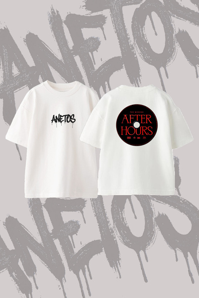 Anetos The Weeknd After Hours_12 Βαμβακερό λευκό μπλουζάκι oversize με στάμπα...