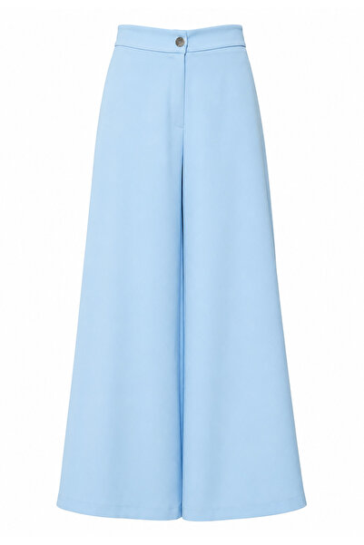 exxitcollection Elastic Waist Women's Baby Blue Pants Wide Leg Non-See-Throug...