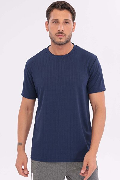 TRENDHİLL Men's Athlete Crew Neck T-Shirt Navy Blue-5017