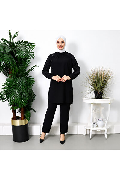 clemence طقم كريب مع بنطلون حجاب