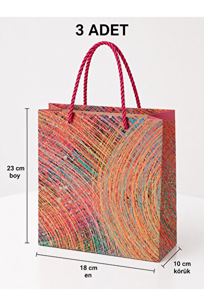 NovaHediyelik 3 adet Hediye Karton Çanta Küçük Boy Simli - 23 cm x 18 cm x 10 cm