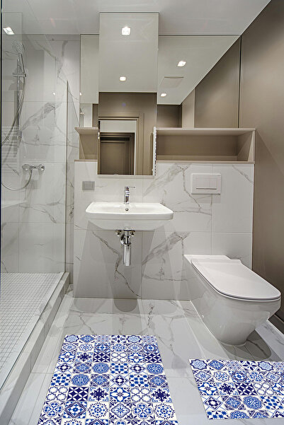 PASPAS HOME İspanyol Seramik Desenli 2'li Banyo Paspası - Halısı