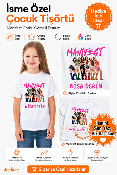 Morinna Kişiye İsme Özel İsim Baskılı Manifest Grubu Çocuk Tişörtü – Beyaz Kı...