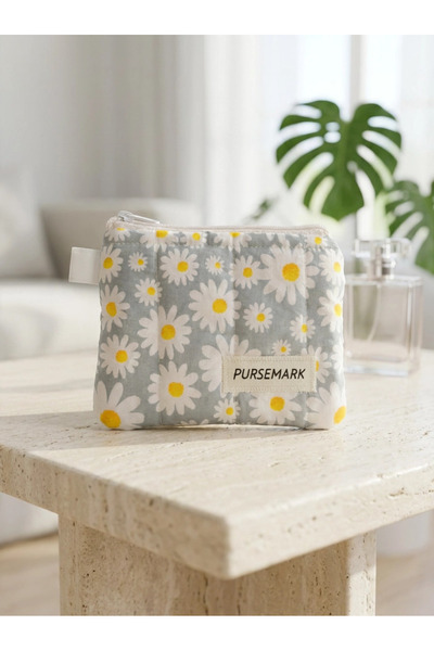 PURSEMARK Papatya Çiçek Desenli El Yapımı Küçük Cüzdan