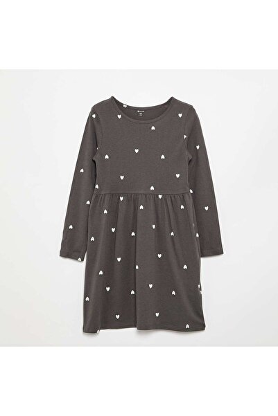 KIABI Long-sleeved cotton jersey dress BLACK