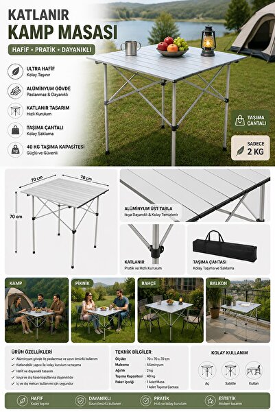 Exent 🏕️ Katlanır Alüminyum Kamp Masası – İnce, Hafif, Dayanıklı ve Kolay Ta...
