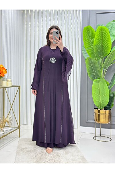 Modam Bella Büyük Beden Piliseli Tokalı Abaya Elbise