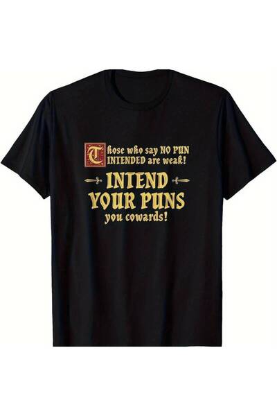 799 Men'S Funny Pun Graphic T-Shirt with "Intent Your Puns" Golden Lettering ...