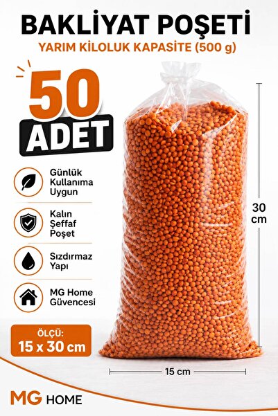 VENON 50 ADET || 15X30 Kalın Şeffaf Torba Yarımlık Kalın Bakliyat Poşet || 0....