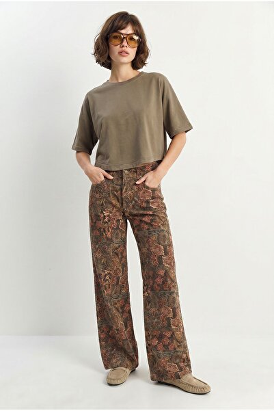 Hiccup Pantaloni din denim cu talie înaltă și imprimeu paisley, cu picior drept