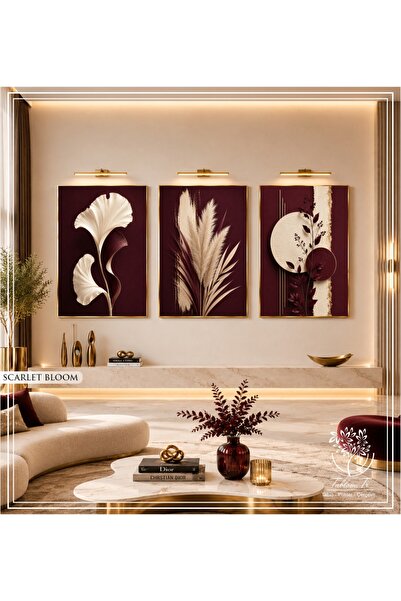 Tablomtr Scarlet Bloom - Dijital Baskılı Gold Metal Çerçeveli Gerçek Camlı 3'...