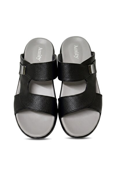 Chyfly Men's Arabic Style Pebbled Leather Sandals Double Strap with Buckle Su...