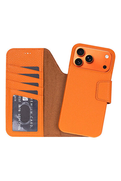 BloominBag PORTA Burnt Amber Deri iPhone 17 Pro (6.3") Hakiki Deri Çıkarılabi...