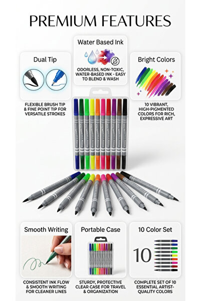 Watercolors أقلام تلوين قابلة للغسل من دودل (مجموعة من 10 ألوان كلاسيكية) أقل...