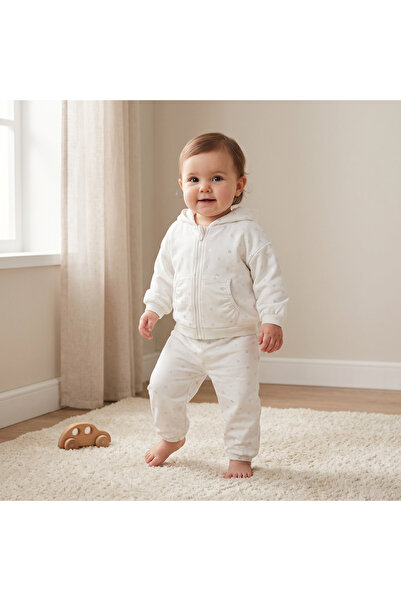 Juniors Hooded Long Sleeve Jacket and Joggers Set with Glitter Print