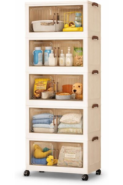 Generic 5 Layer Collapsible Storage Bins, Stackable Plastic Storage Cabinet w...