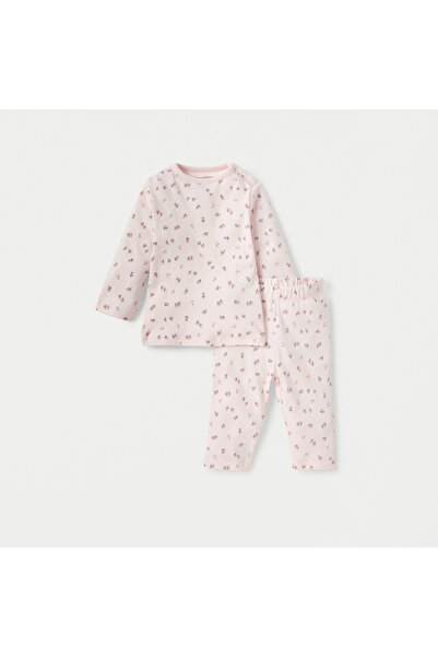 Juniors Floral Print Long Sleeves T-shirt and Pyjama Set