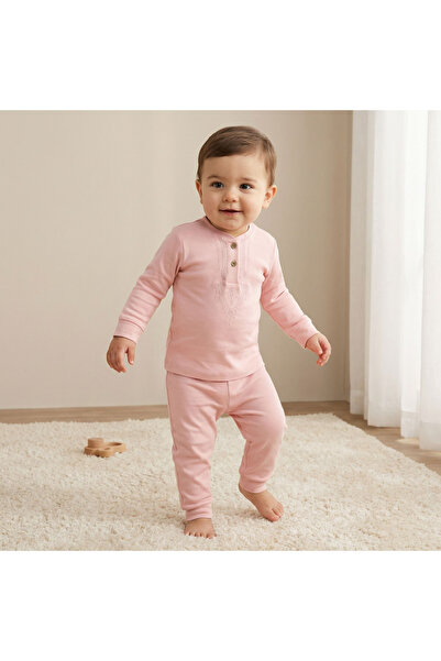giggles Cotton Mandarin Collar Long Sleeves Pyjama Set with Embroidery