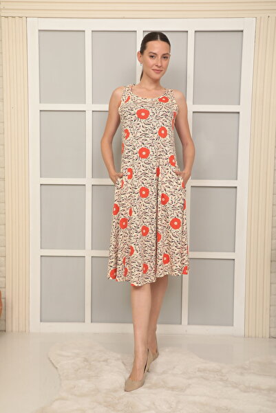 STELLETO Red Floral Patterned Sleeveless Summer Dress