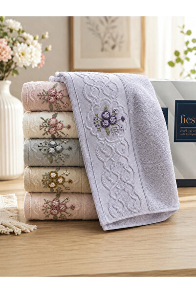 Fiesta Tekstil 50X90 Rokoko Handmade Embroidered Set of 6 Jasmine Towels