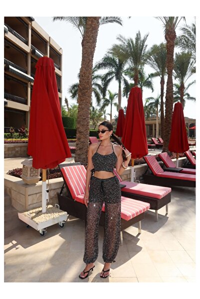 ESRAHELVACI Sparkling Halter Crop Set Eh Collection