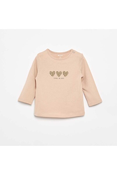 KIABI Printed Long-Sleeve T-shirt BEIGE