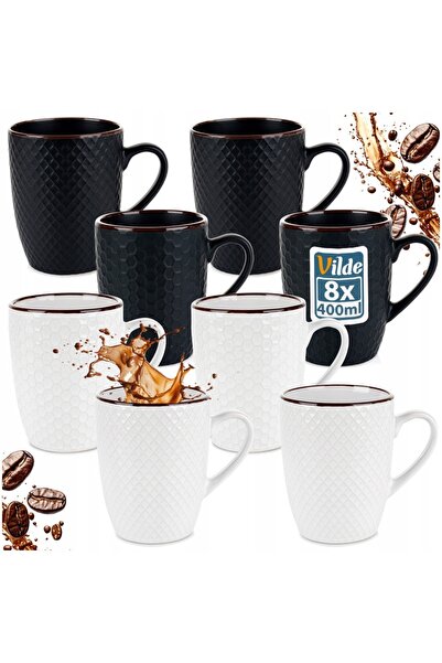 Vilde Set de 8 căni pentru băut cafea, ceai, plante aromatice, căni NEGRE ALBE