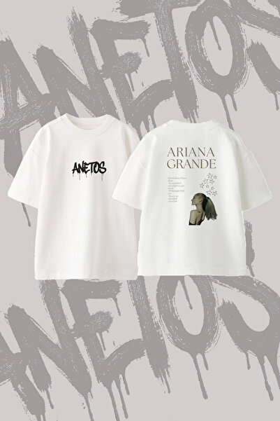 Anetos Ariana Grande_61 Design Back Printed Cotton White Oversize T-Shirt