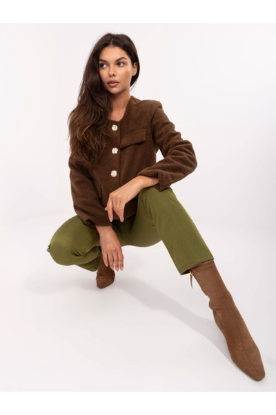 rue parıs Women's Jacket, RUE PARIS, Polyester, Long Sleeve, Brown, model IT-...