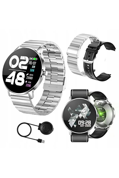 BeMineCollection Smartwatch Bemi ARI Argintiu Două Curele Crom/Negru Bluetoot...