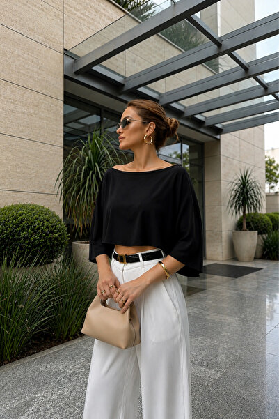 Tarz Cool Women's Boat Neck Cape Blouse Loose Stylish Crop Blouse