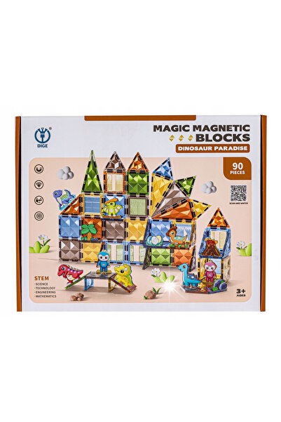 Bemi Toys Cărămizi magnetice de construcție Parc de Dinozauri 90 de piese.