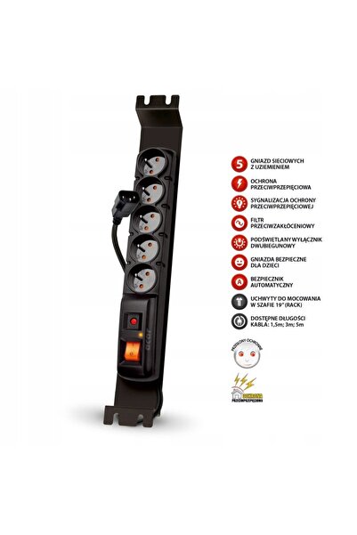 ACAR Prelungitor listal F5 FA RACK IEC 3m 5 prize cu protecție la supratensiune