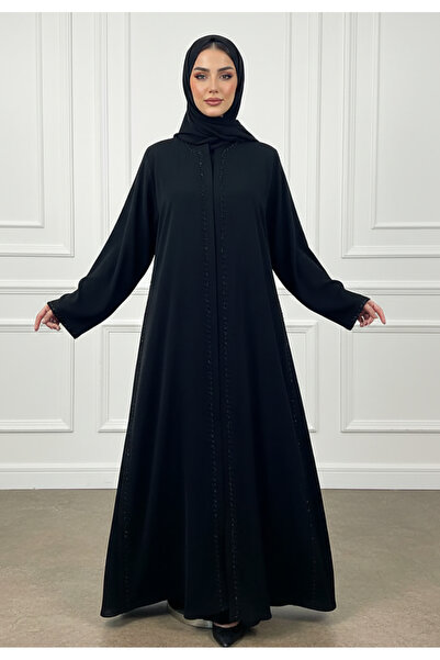 Nukhbaa عباءة سوداء أنيقة مزينة بالخرز - 898