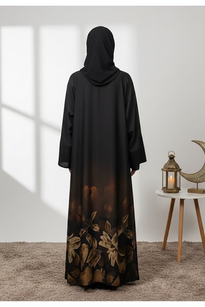 Nukhbaa Elegant Black and Gold Floral Print Abaya-852