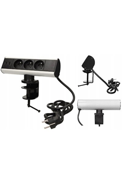 Virone Priză de perete mobilier 3x230V 2x USB, cu cleme de fixare, cablu 1,8m