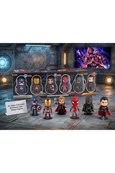 BebeToys 6'lı Süper Kahraman Koleksiyon Figür Seti - Kaptan Amerika, İron Man...