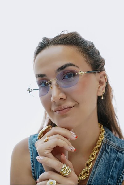 Stil Noktası Tf-Co Frameless Blue Glass Sunglasses