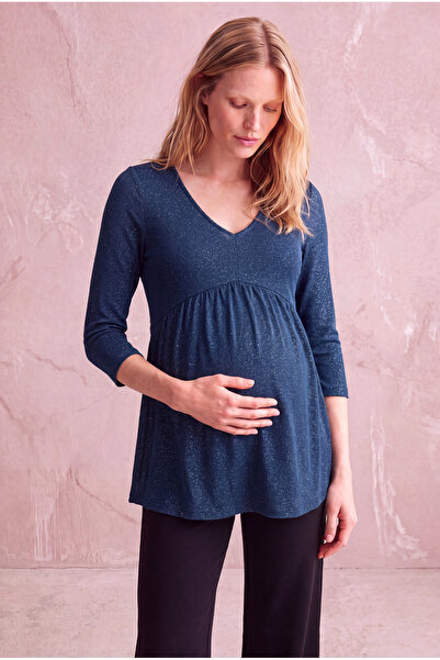 WESTMARK LONDON Maternity Petrol Blue Viscose Glitter Double Breasted V-Neck ...