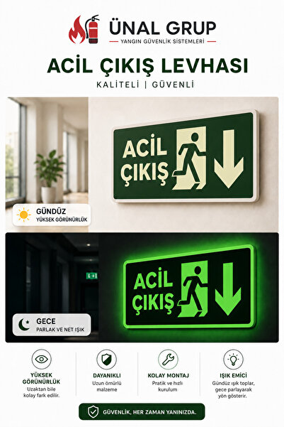 ünalgrup Emergency Exit-Exit Downward Direction Sign 12X25 cm Photoluminescen...